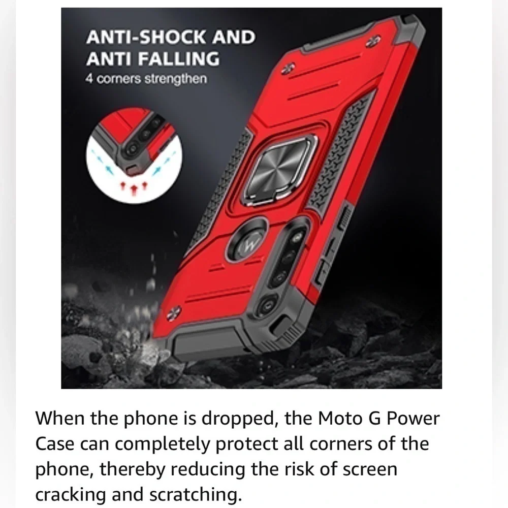 MOTO G Power Red phone case with extras kick stand finger ring NWT